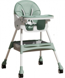 Scaun de masa pentru bebelusi si copii eMazing verde cu roti telescopic pliabil masuta reglabila suport picioare 