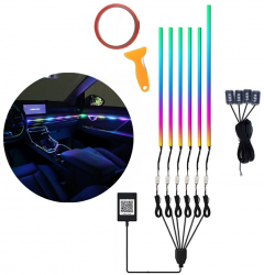 Set lumini ambientale RGB 6 benzi si 4 lampi LED aplicatie BT 