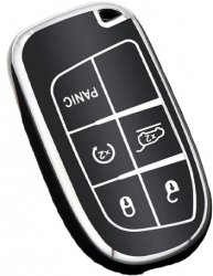 Husa pentru cheie negru Jeep Wrangler Renegade Compass Grand Cherokee Dodge Challenger Ram 1500 Chrysler 300C Journey Fiat 500X 