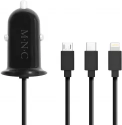 MNC - Adaptor 3 in 1 pentru bricheta auto + USB - negru 
