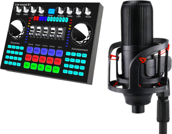 Placa de sunet Profesionala Audio Mixer cu microfon Functie voice changer Bluetooth 5.0 si efecte sonore pentru Live Streaming Podcast 