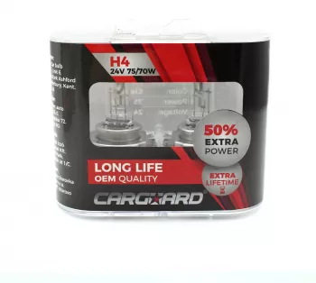 Set de 2 becuri Halogen 24V - H4 70W +50 Intensitate - LONG LIFE - CARGUARD 