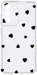 Husa BestCase Comp Cu Samsung Galaxy S21 FE Heart Pattern Camera Prot 2MM Crystal Glitter Grey ST 1041 