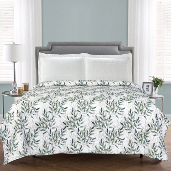 Cuvertura matlasata Olive Heinner Home 200x220 cm microfibra alb / verde 
