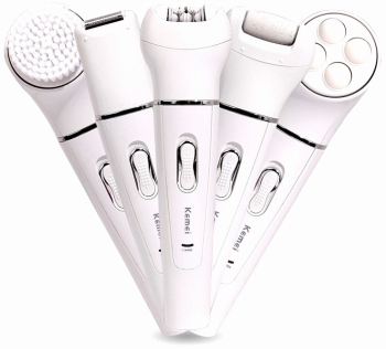 Epilator 5 in 1 KEMEI KM-2199 Umed & uscat Exfoliere Masaj facial Cap epilator Perie faciala Cap de ras Autonomie 100 min Waterproof 