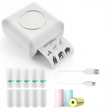 Set mini imprimanta termica 13 role hartie bluetooth compatibil IOS/Android imprimare APP 