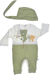 Set 2 piese salopeta cu maneca lunga si caciula pentru baieti Minijunior MJ0105-79 Verde 