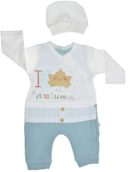 Set 2 piese salopeta cu maneca lunga si caciula pentru baieti Minijunior MJ0105-82 Turcoaz 