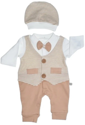 Set 2 piese salopeta cu maneca lunga si caciula pentru baieti Minijunior MJ0105-84 Maro 