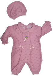 Set 2 piese salopeta cu maneca lunga si caciula pentru fete Minijunior MJ0105-76 Roz 