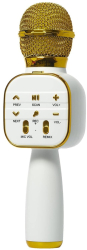 Microfon Wireless Karaoke MRG MDS813 Bluetooth Reincarcabil Pentru Copii Cu Boxa Auxiliar Cititor Card MicroSD si USB Gold 