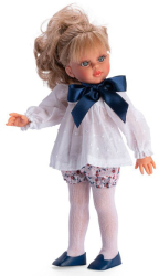 Papusa Sabrina blonda cu camasa alba cu funda 40 cm 
