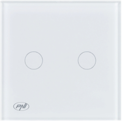 Intrerupator cap scara si cap cruce dublu cu touch PNI CS202W 800W indicator LED sticla Alb