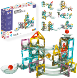 Set de Constructie Magnetic cu Tevi Tiles 3D 3x minge colorata Jucarie Educationala si Creativa STEM cu 66 Piese magnetice forme multipl 