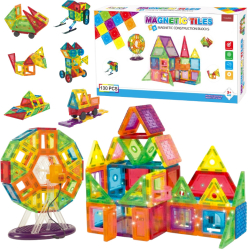 Set de Constructie Magnetic Tiles 3D 130 Piese colorate Jucarie Creativa si Educationala STEM VisionHub® multiple forme de construct 