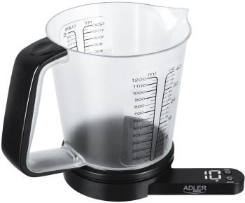 Cantar electronic de bucatarie Adler cu cana gradata masurare lichide sau solide pana la 1200 ml si 5kg precizie 1g functie tare negru