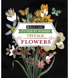 Brain Games - Sticker by Number - Vintage Flowers 28 Images to Sticker - Publications International 