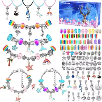 Kit de Bratari Charm si Talismane tip Pandora Accesorii Bijuterii Reglabile cu Lant Margele Coliere Metal si Sticla Handmade 112 de Pi