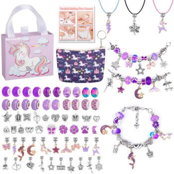 Kit de Bratari Charm si Talismane tip Pandora Accesorii Bijuterii Reglabile cu Lant Margele Coliere Metal si Sticla Handmade 60 de Pie 