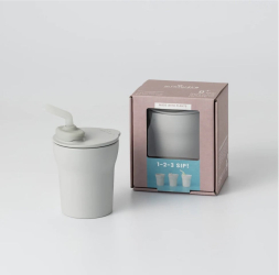 Pahar cu capac si pai antrenament bebelusi Miniware 1-2-3 Sip 100 din materiale naturale biodegradabile Grey 
