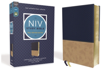 NIV Study Bible Fully Revised Edition Leathersoft Navy Tan Red Letter Comfort Print - Kenneth L 