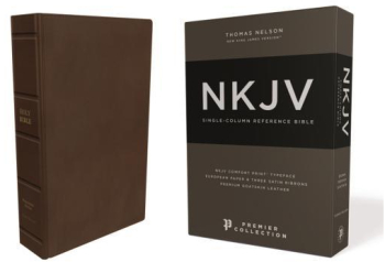 Nkjv Single-Column Reference Bible Premium Goatskin Leather Brown Premier Collection Comfort Prin 