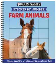 Brain Games - Sticker by Number Farm Animals Square Stickers Create Beautiful Art with Easy to Use 