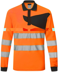 Bluza Hi-Vis subtire cu guler polo 55 bumbac premium respirabil - Portwest PW220 - portocaliu/negru XXXL 