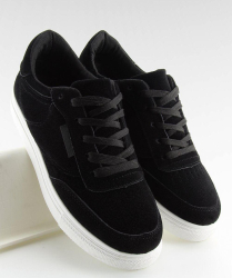 Pantofi sport de zi dama Rania tip tenisi piele ecologica si material textil negru 39