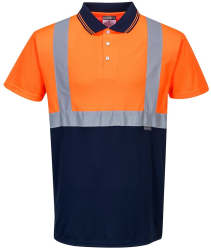 Tricou polo Hi-Vis din material absorbant - Portwest S479 - portocaliu/bleumarin L 