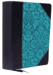 NKJV Journal the Word Reference Bible Imitation Leather Blue Red Letter Edition Comfort Print Le 