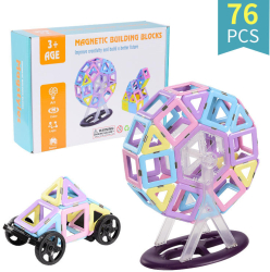 Set inteligent de constructie cu blocuri magnetice MaGeCa® 76 de piese colorate Magnetic Building Blocks Educativ si creativ Dezvolt 
