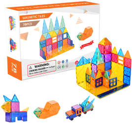 Set inteligent de constructie cu blocuri magnetice MaGeCa® 78 de piese colorate Magnetic Tiles 3D Educativ si creativ Dezvoltarea ab 