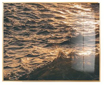 Dollcini 3D Sea Painting Glass Frame Art Decoratie dinamica Jucarie de relaxare Desktop Home Office Gold 