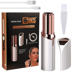 Epilator SIKS® pentru eliminare parului facial cu led si incarcare prin cablu USB alb 