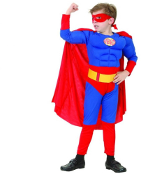 Costum carnaval Superman cu muschi pentru copii 5 - 6 ani 110/120 cm 