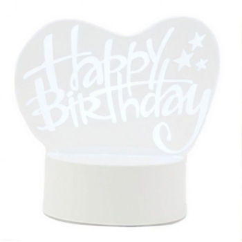 Lampa LED decorativa 3D Happy Birthday eMazing inaltimea de 20 cm lumina multicolora telecomanda alimentare USB si baterii alb 