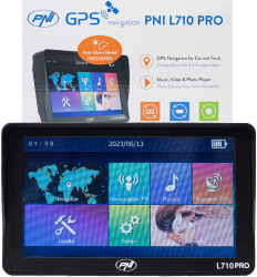Sistem de navigatie GPS PNI L710 PRO cu parasolar 7 inch 800 MHz 256MB DDR 16GB memorie interna FM transmitter cu doua alimentatoare auto