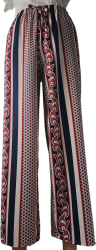 Pantaloni lungi din bumbac multicolori in nuante de rosu-bleumarin-bej cu talie elastica marime M 