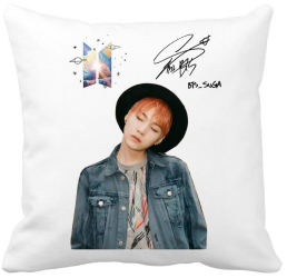 Perna Decorativa BTS Suga 2 40x40 cm Alba Mata Husa Detasabila Burduf 