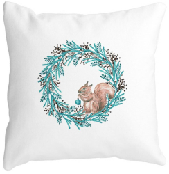 Perna Decorativa Coronita de Craciun si Veverita 40x40 cm Alba Mata Husa Detasabila Burduf 