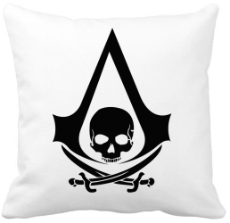 Perna Decorativa cu Assasins Creed Fans 40x40 cm Alba Mata Husa Detasabila Burduf 