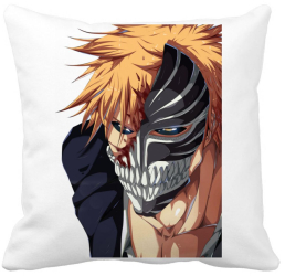 Perna Decorativa cu Bleach Hollow Ichigo 40x40 cm Alba Mata Husa Detasabila Burduf 