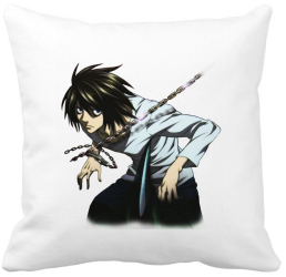 Perna Decorativa cu Death Note L 40x40 cm Alba Mata Husa Detasabila Burduf 