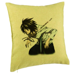 Perna Decorativa cu Death Note L 40x40 cm Verde Husa Detasabila Burduf 