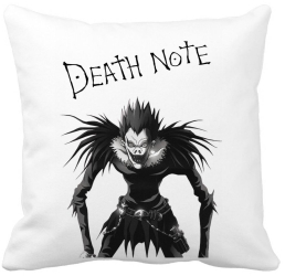 Perna Decorativa cu Deathnote 40x40 cm Alba Mata Husa Detasabila Burduf 