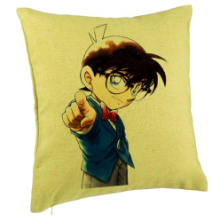 Perna Decorativa cu Detective Conan 40x40 cm Verde Husa Detasabila Burduf 