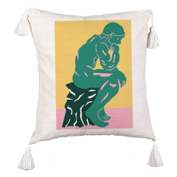 Perna Decorativa cu Franjuri Model The Thinker 45x45 cm Ecru Cu fermoar 