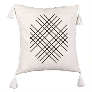 Perna Decorativa cu Franjuri Model Vera 45x45 cm Ecru Cu fermoar 