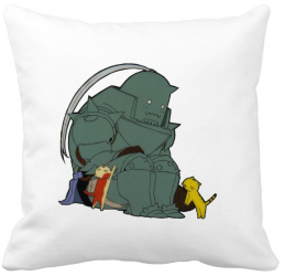 Perna Decorativa cu Full Metal Alchemist 40x40 cm Alba Mata Husa Detasabila Burduf 